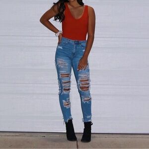 Garage Bold Red Ribbed Bodysuit